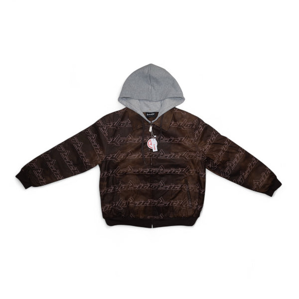 Repeater Logo Faux Leather Jacket (Brown)