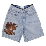Baby Sickö Denim Shorts - Light Blue / Brown
