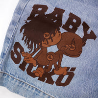 Baby Sickö Denim Shorts - Light Blue / Brown